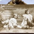 画像1: Postcard 　イースター　ニワトリの家族と2人の女の子　写真　 (1)