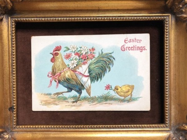 画像2: ▼SALE 500▼ Postcard イースター お花を運ぶニワトリとヒヨコ (2)