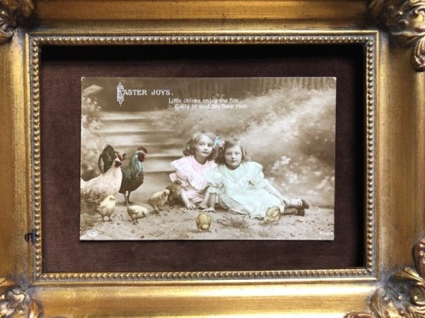 画像2: Postcard  イースター ニワトリの家族と2人の女の子 写真 1912年 (2)