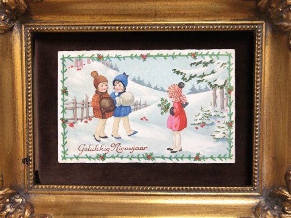 画像3: Postcard　　新年祝い　New Year　雪景色の中を歩く子ども　キノコ (3)