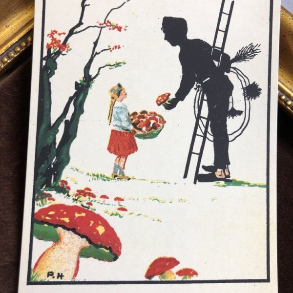画像1: Postcard　キノコを女の子に渡す煙突掃除夫さん　 (1)
