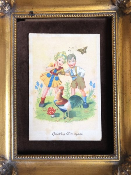 画像2: Postcard ニワトリとキノコと子どもたち オランダ1943年 (2)