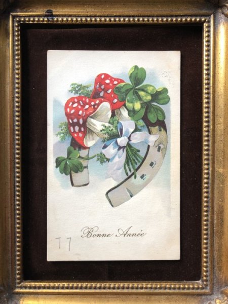 画像2: Postcard　新年祝い　New Year　キノコ　四葉クローバー　馬蹄　フランス (2)