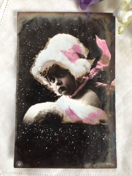 画像2: Postcard  冬の女の子 雪 マフ フランス1906年 (2)