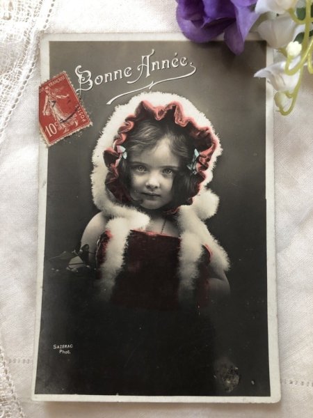 画像2: Postcard  冬の女の子 マフ フランス1907年 (2)