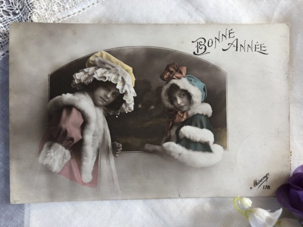 画像2: Postcard 2人の女の子 Grete Reinwald ベルギー1914年 写真 (2)