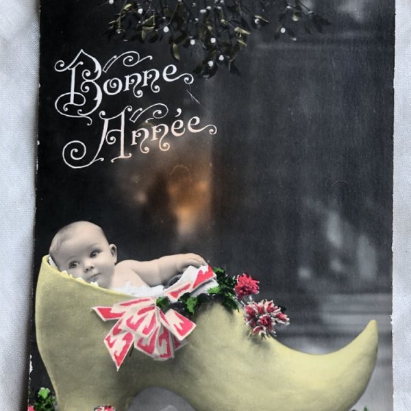 画像1: Postcard 　木靴の中の赤ちゃん　ヤドリギ　フランス (1)