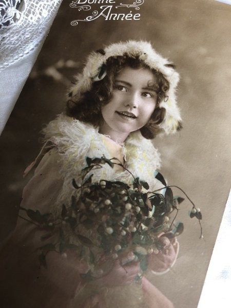 画像3: Postcard  ヤドリギと女の子 フランス1919年 (3)