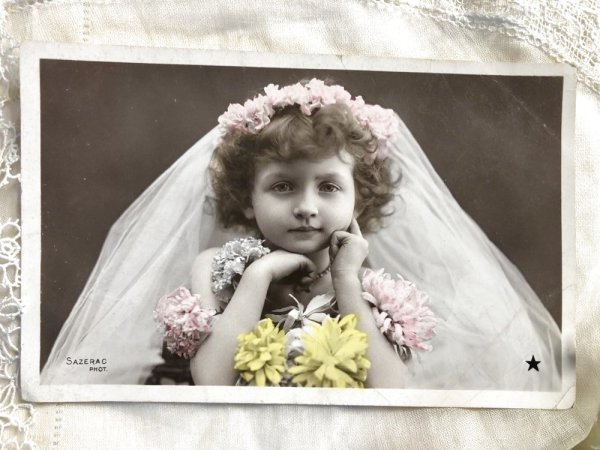 画像2: Postcard  ヴェールの女の子 フランス1906年 (2)