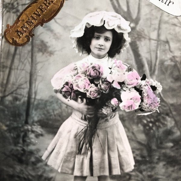 画像1: Postcard 　薔薇のお花と女の子　フランス1909年 (1)