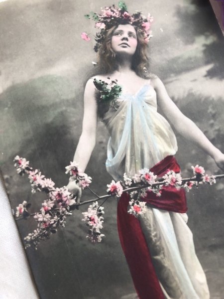画像3: Postcard  お花と女の子 写真 未使用 (3)
