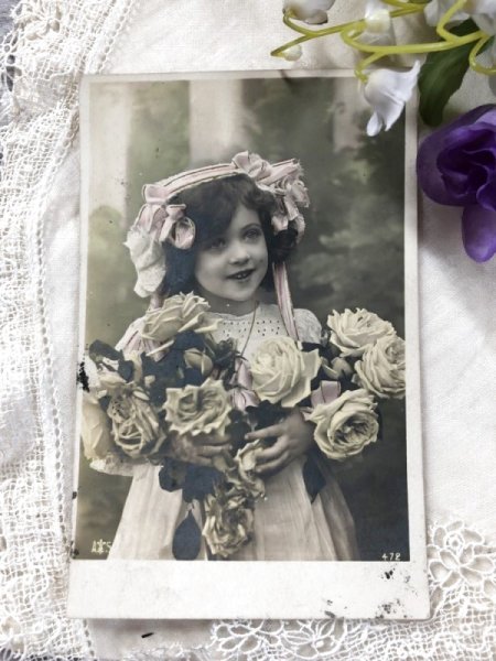 画像2: Postcard  薔薇のお花と女の子 フランス1907年 (2)