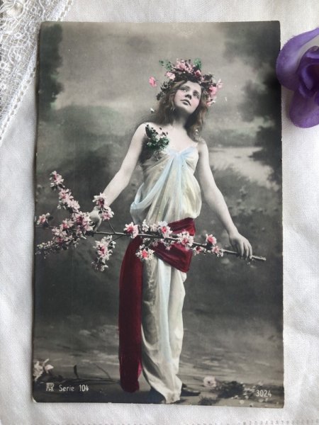 画像2: Postcard  お花と女の子 写真 未使用 (2)