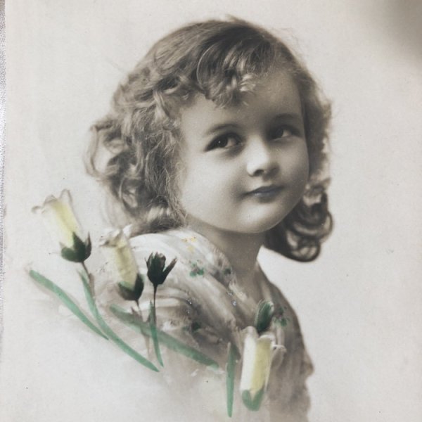 画像1: Postcard 　お花と女の子　ドイツ1910年 (1)