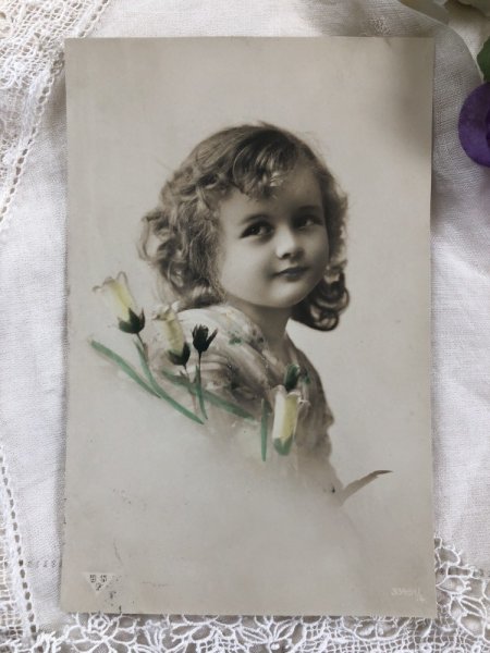 画像2: Postcard  お花と女の子 ドイツ1910年 (2)