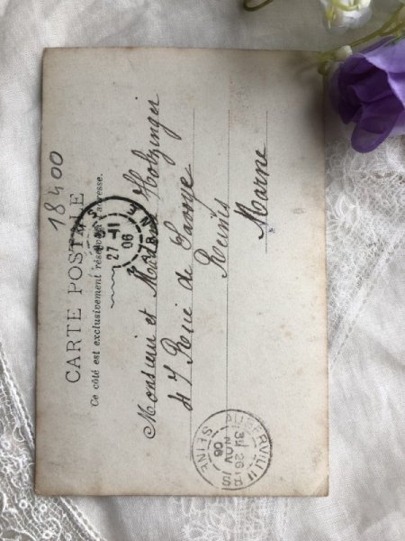 画像3: Postcard 　黒猫を抱く女の子　レース　フランス1906年 (3)