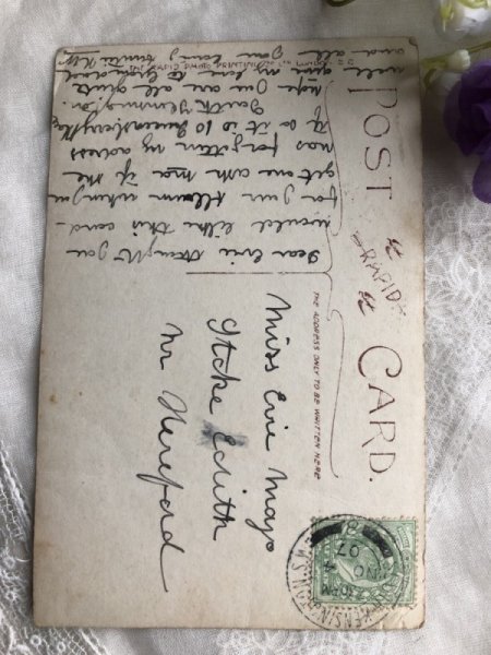 画像3: Postcard 　猫と女の子　イギリス1907年　折れあり (3)