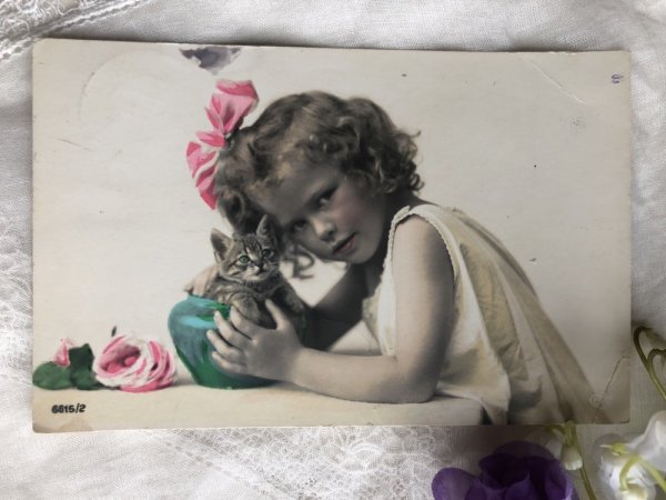 画像2: Postcard 　子猫と女の子　オランダ1924年 (2)