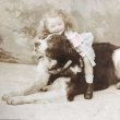 画像1: Postcard 　大きな犬に乗る女の子　フランス1906年 (1)