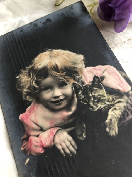 画像3: Postcard  猫と女の子 デンマーク1907年 (3)