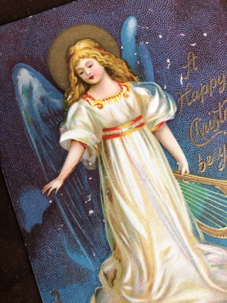 画像3: Postcard クリスマス ハープを持った天使  E.Clapsaddle クラップサドル 1909年 (3)
