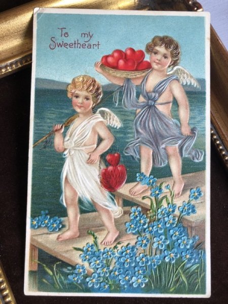 画像2: Postcard バレンタイン ハートを釣り上げた天使 (2)