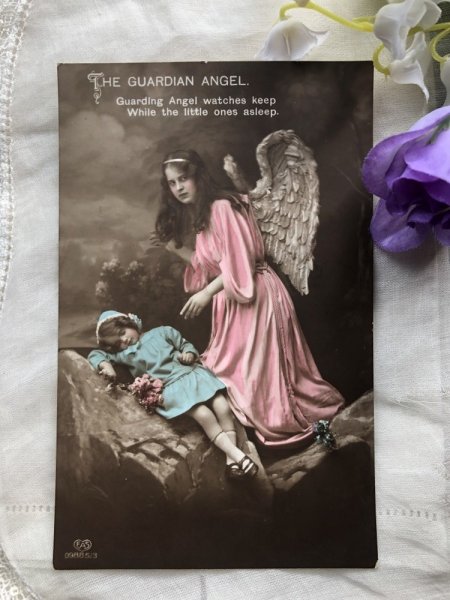 画像2: Postcard 　守護天使と女の子　ガーディアンエンジェル　（未使用） (2)