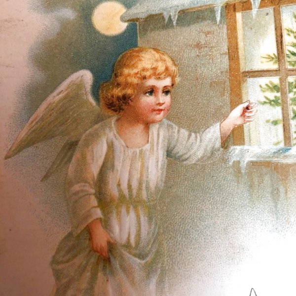 画像1: Postcard　クリスマス　窓をノックする天使 (1)