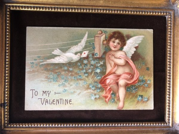 画像2: Postcard バレンタイン 電話に耳を傾ける天使 E.Clapsaddle クラップサドル (2)