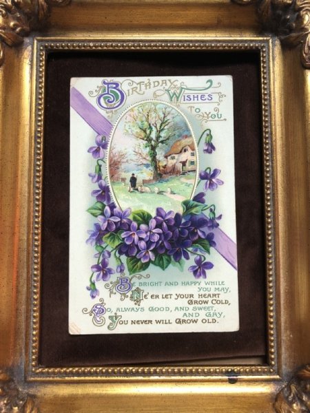 画像3: Postcard  スミレのお花と田舎の風景 イギリス1913年 (3)