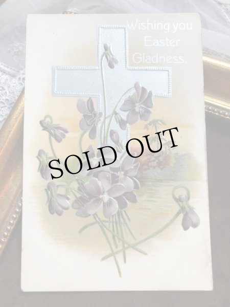 画像2: Postcard 　イースター　スミレのお花と十字架 （未使用） (2)