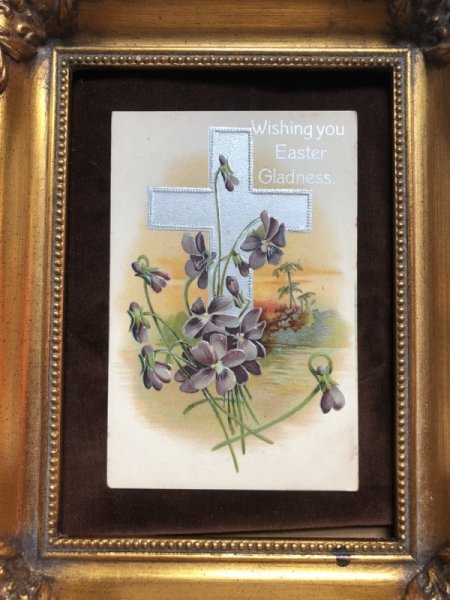 画像3: Postcard  イースター スミレのお花と十字架 (未使用) (3)