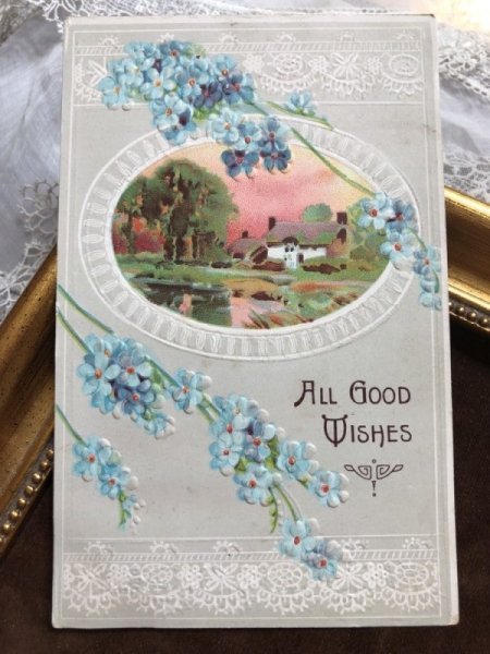 画像2: Postcard   忘れな草のお花と風景 アメリカ1912年 (2)