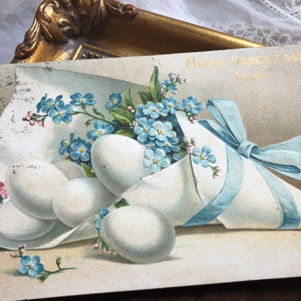 画像1: Postcard 　イースター　卵と忘れな草のお花　Ellen Clapsaddle　 (1)