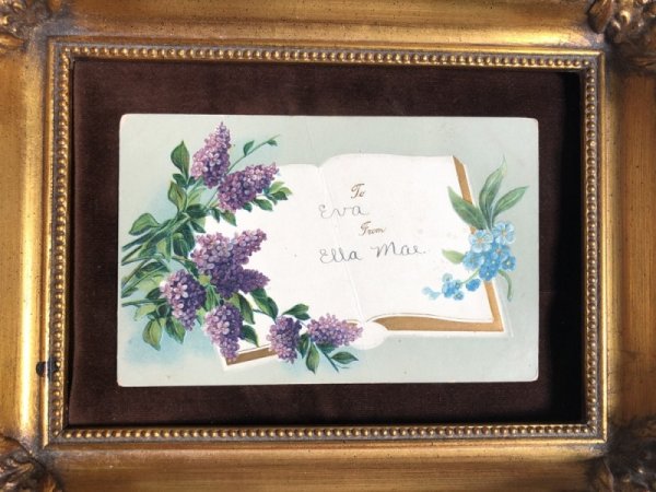 画像2: ▼SALE 300▼　Postcard 　ライラックのお花と本　（折れあり） (2)
