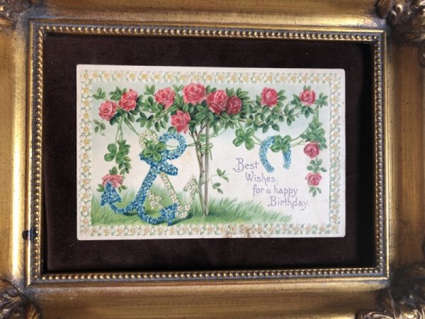 画像2: Postcard　バラのお花と忘れな草のお花のアンカーと馬蹄 (2)