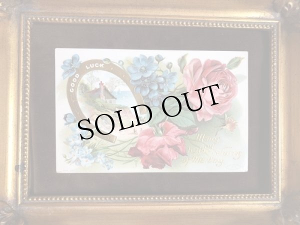 画像2: Postcard　バラのお花と海辺の風景　金の馬蹄　 (2)