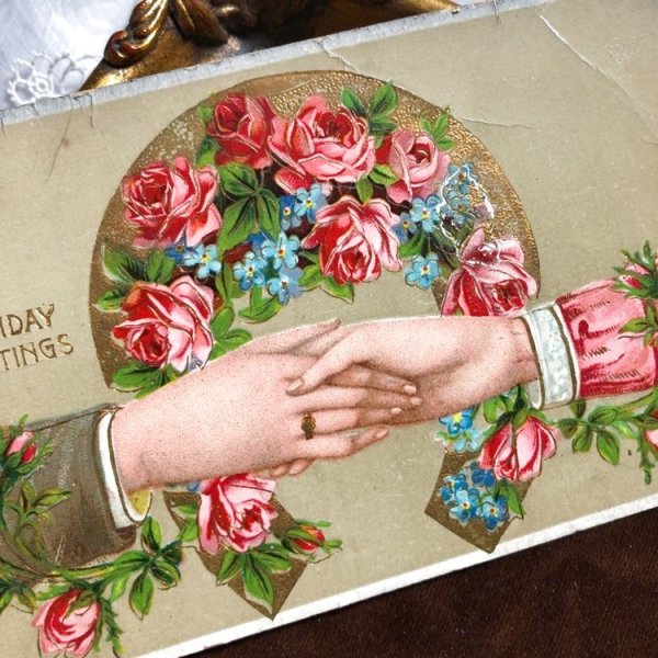 画像2: Postcard 握手をする男女の手と薔薇のお花 (2)