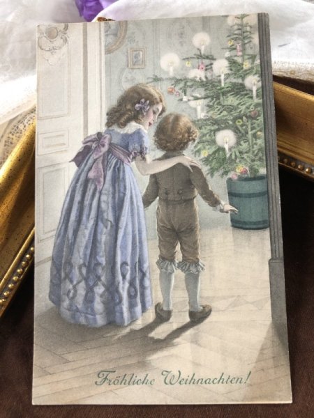 画像2: Postcard クリスマス ツリーに驚く男の子 M.M.VIENNE (未使用) (2)