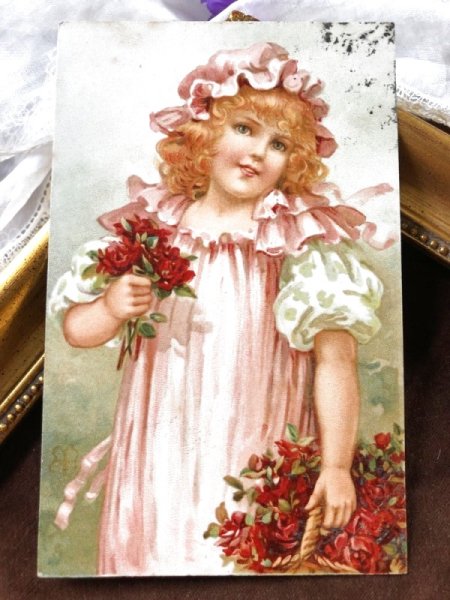 画像2: Postcard  薔薇のお花とピンクのドレスの女の子 イギリス1907年 Ellen Jessie Andrews (2)