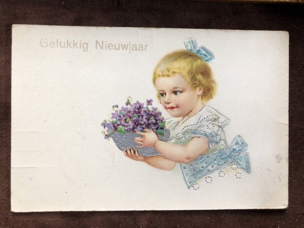 画像2: Postcard  スミレのお花と女の子 オランダ1927年 (2)