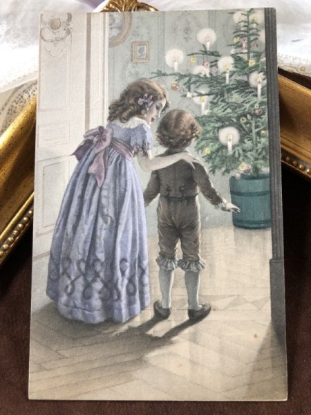 画像2: Postcard　クリスマス　ツリーに驚く男の子　M.M.VIENNE　（未使用） (2)
