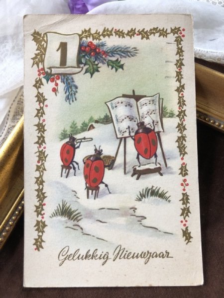 画像2: ▼SALE 500▼ Postcard  新年祝い New Year テントウムシの演奏隊 (2)