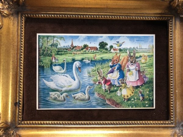 画像3: Postcard  森の動物さん  白鳥の親子にパンを与えるウサギとリスの親子　Racey Helps　未使用 (3)