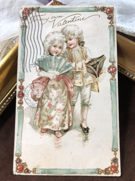 画像2: Postcard バレンタイン ドレスの女の子と男の子 アメリカ1903年 (2)
