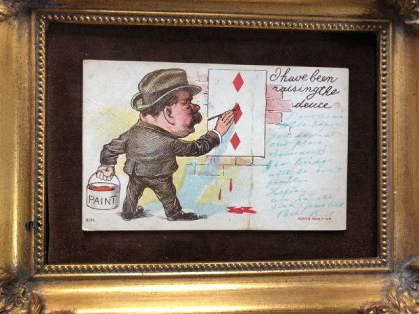 画像2: ▼SALE 500▼ Postcard  壁にトランプのダイヤの3を描く男性 (2)