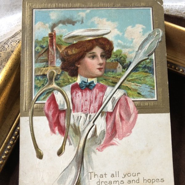 画像1: Postcard　ウィッシュボーンとスプーンと女性　 (1)