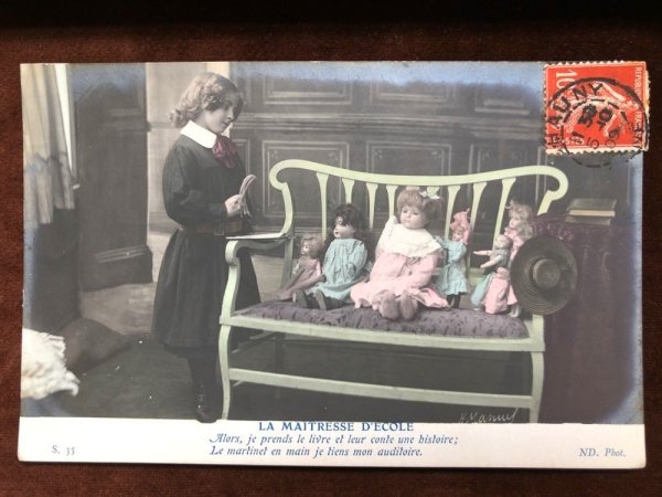 画像3: Postcard  お人形さんと女の子 学校 フランス1909年 (3)