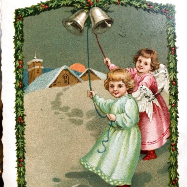 画像1: Postcard　クリスマス　ベルを鳴らす天使たち　 (1)