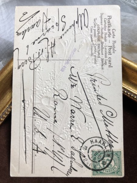 画像4: Postcard 新年祝い New Year スリッパと時計を運ぶ妖精 1906年 (4)